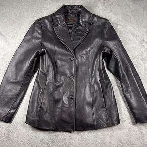 Siena Women's Black Genuine Leather Jacket Blazer Size 10 Vintage Wear